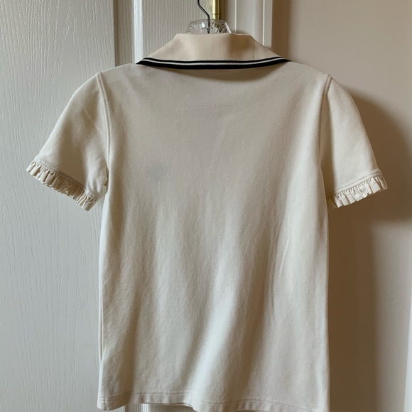 TORY BURCH RUFFLE TRIM POLO WHITE COTTON SHIRT - Picture 7 of 10